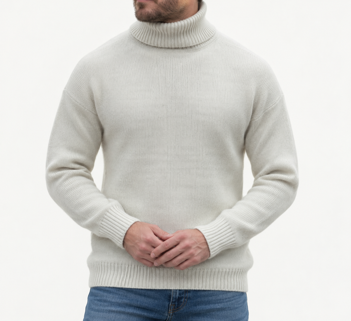 Suéter cálido de cuello alto y punto grueso para hombre | Tejido de pescador con mangas raglán
