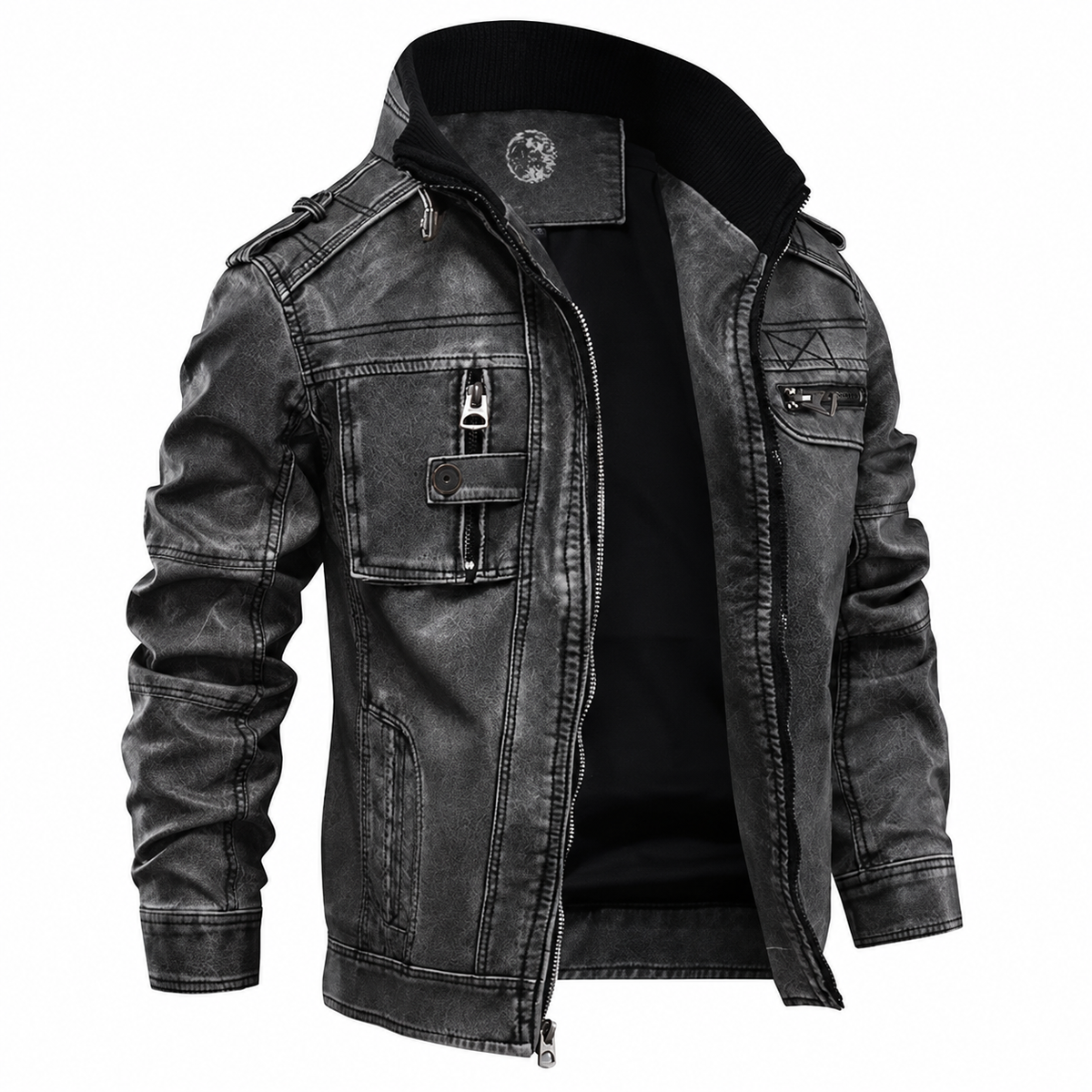 Chaqueta de cuero genuino para hombre | Bolsillo en el pecho, corte clásico
