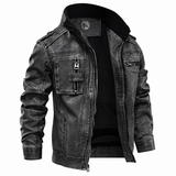Chaqueta de cuero genuino para hombre | Bolsillo en el pecho, corte clásico