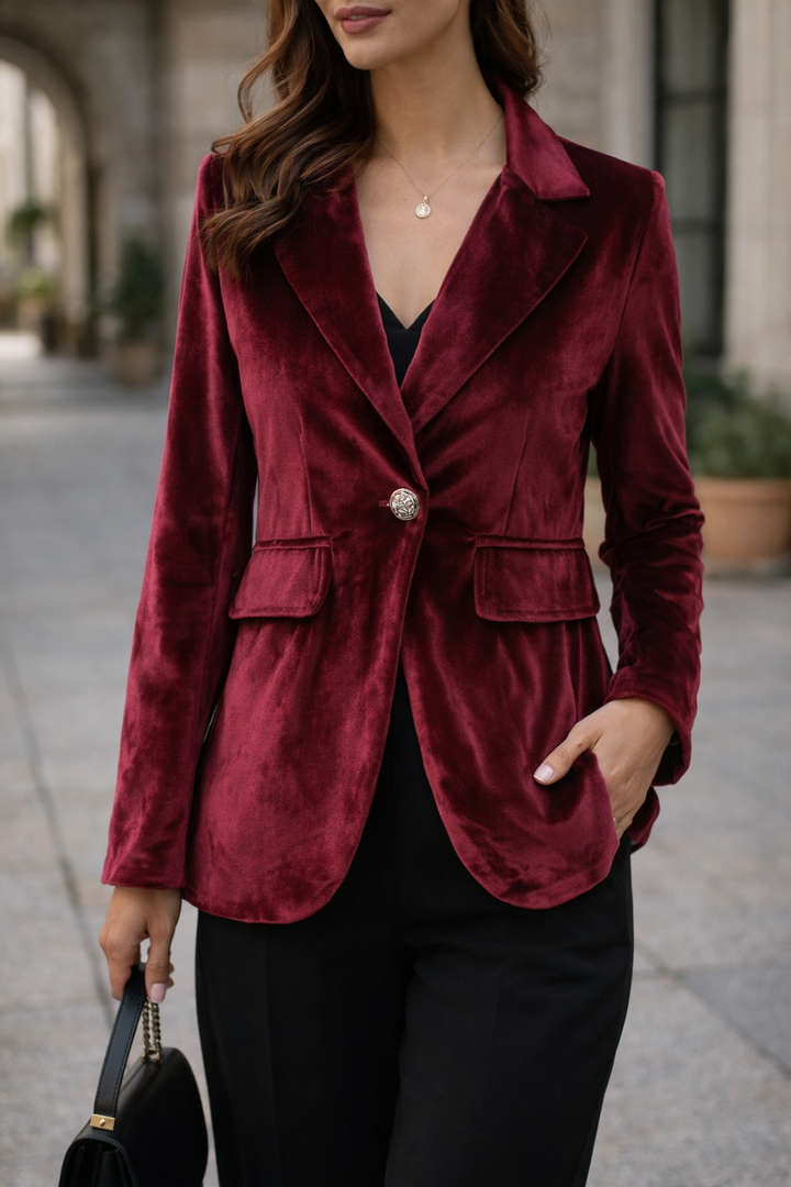 Blazer femme en velours coupe slim à fermeture une boutonnière