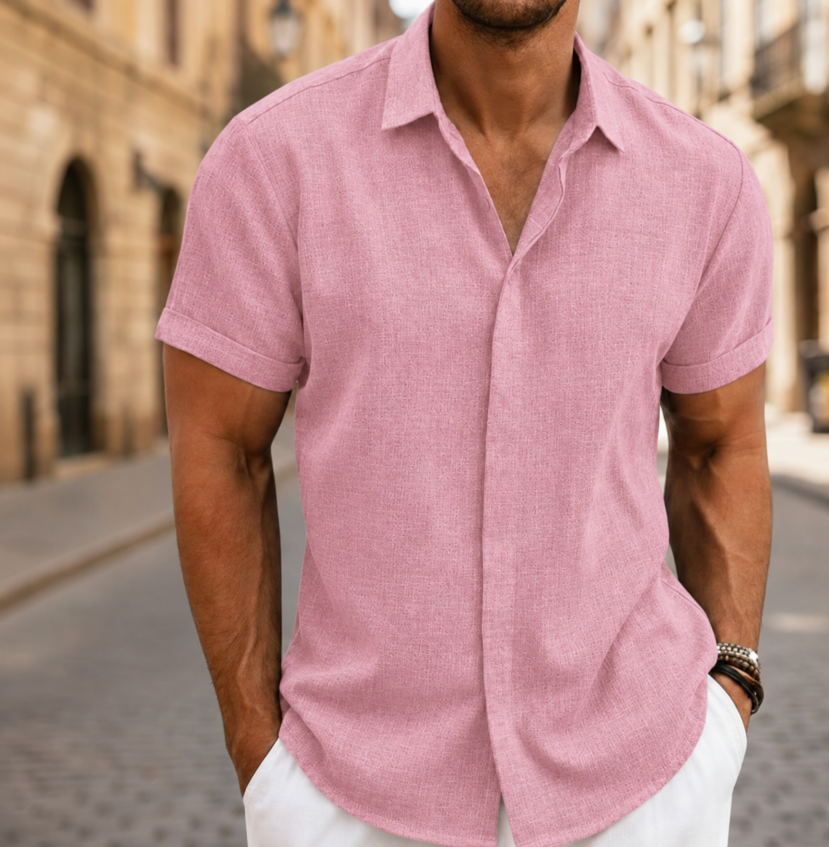 Men Short Sleeve Summer Shirt Lightweight Button Front