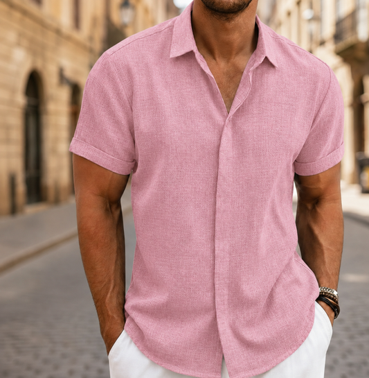Men Short Sleeve Summer Shirt Lightweight Button Front