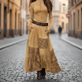 Long Vintage Faux Suede Plaid Polyester Dress for Women