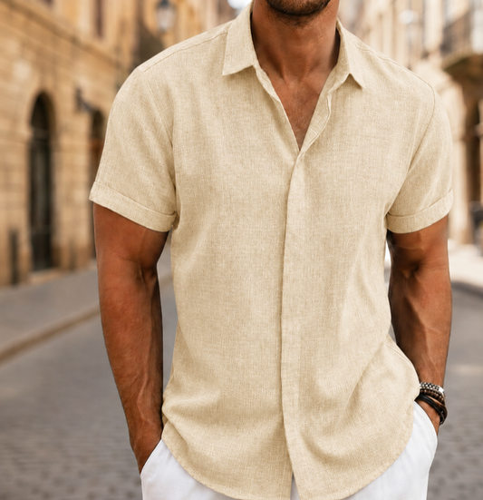 Men Short Sleeve Summer Shirt Lightweight Button Front
