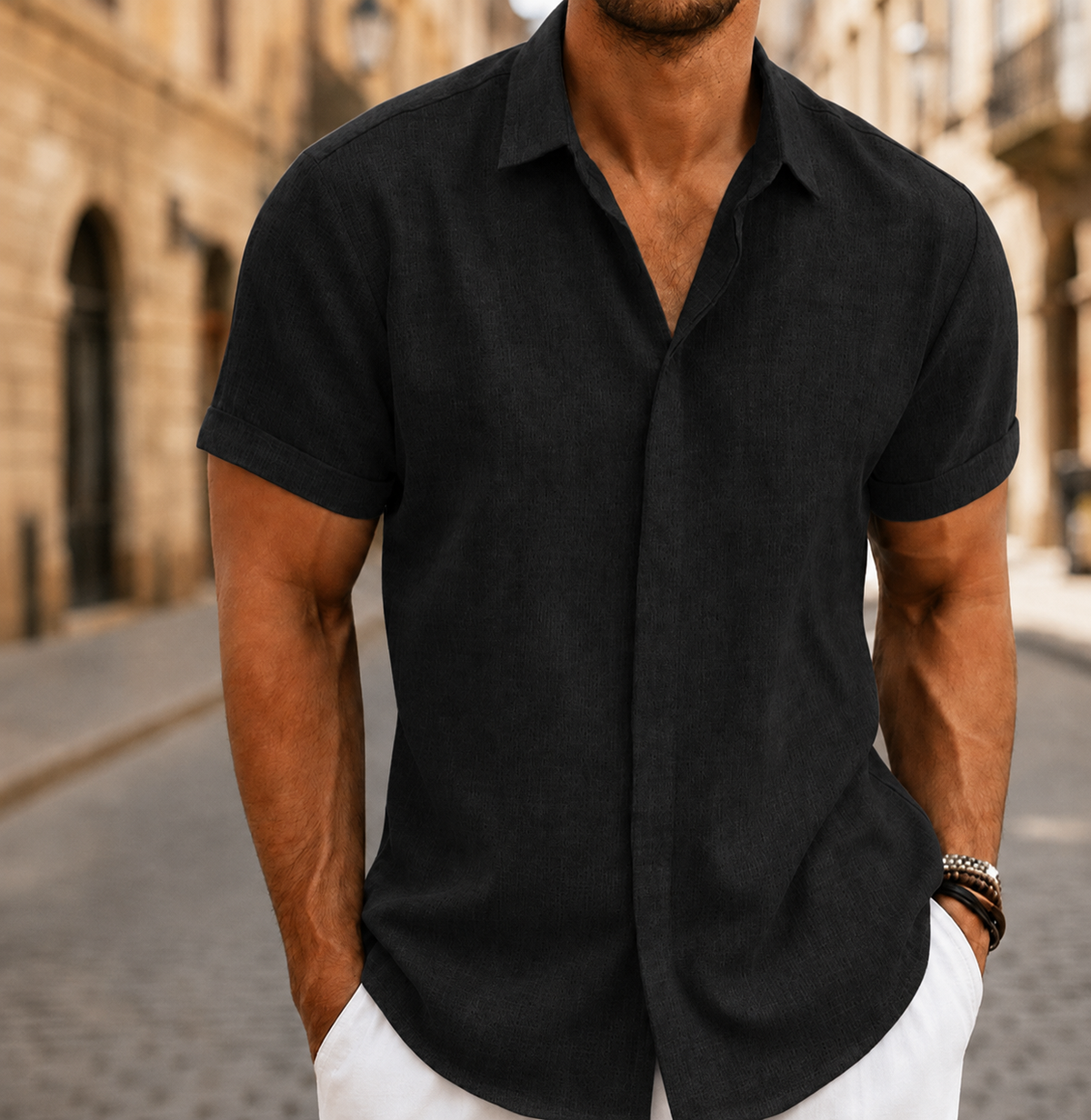 Men Short Sleeve Summer Shirt Lightweight Button Front