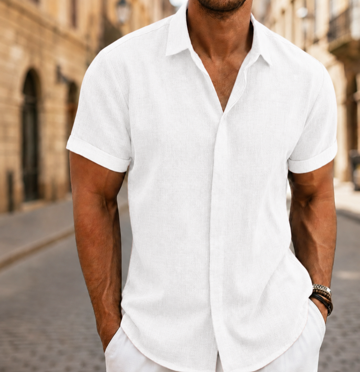 Men Short Sleeve Summer Shirt Lightweight Button Front
