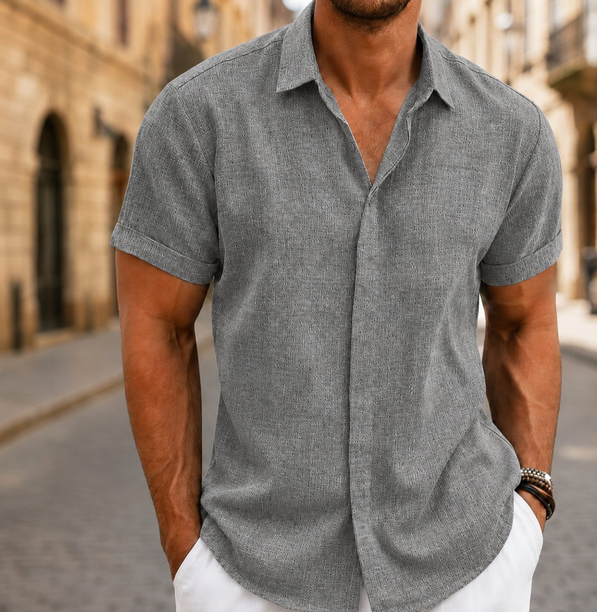 Men Short Sleeve Summer Shirt Lightweight Button Front