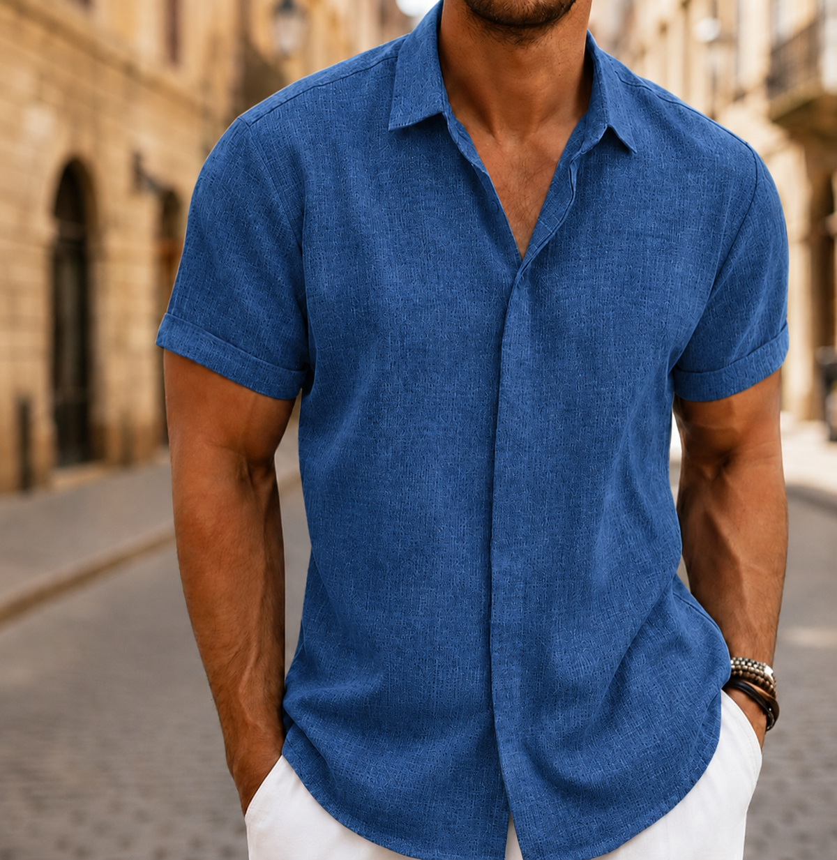 Men Short Sleeve Summer Shirt Lightweight Button Front