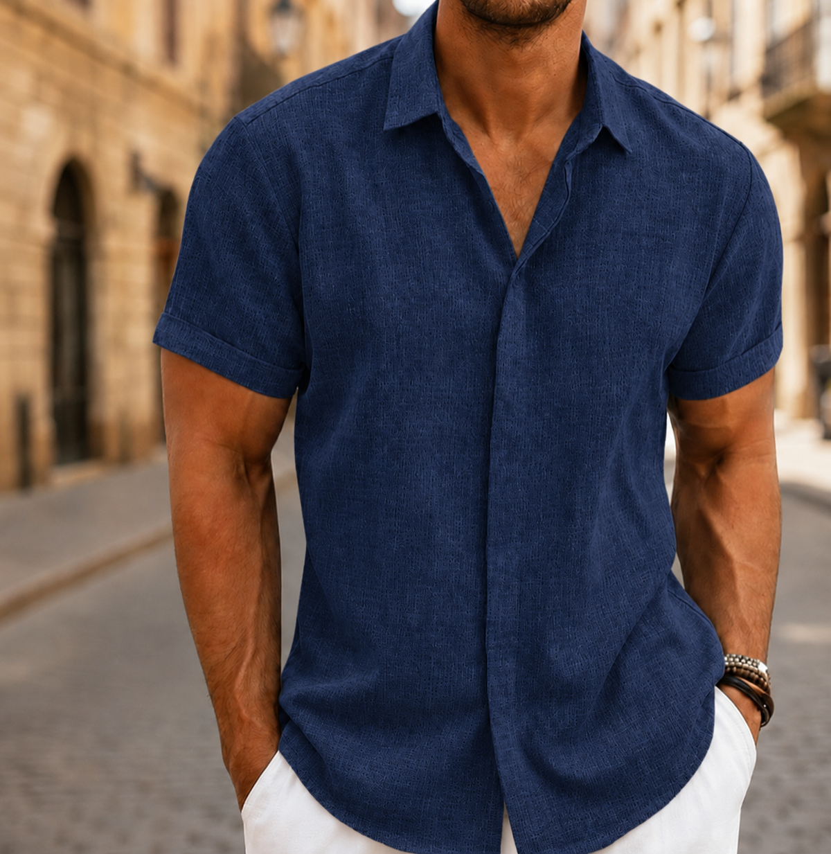 Men Short Sleeve Summer Shirt Lightweight Button Front