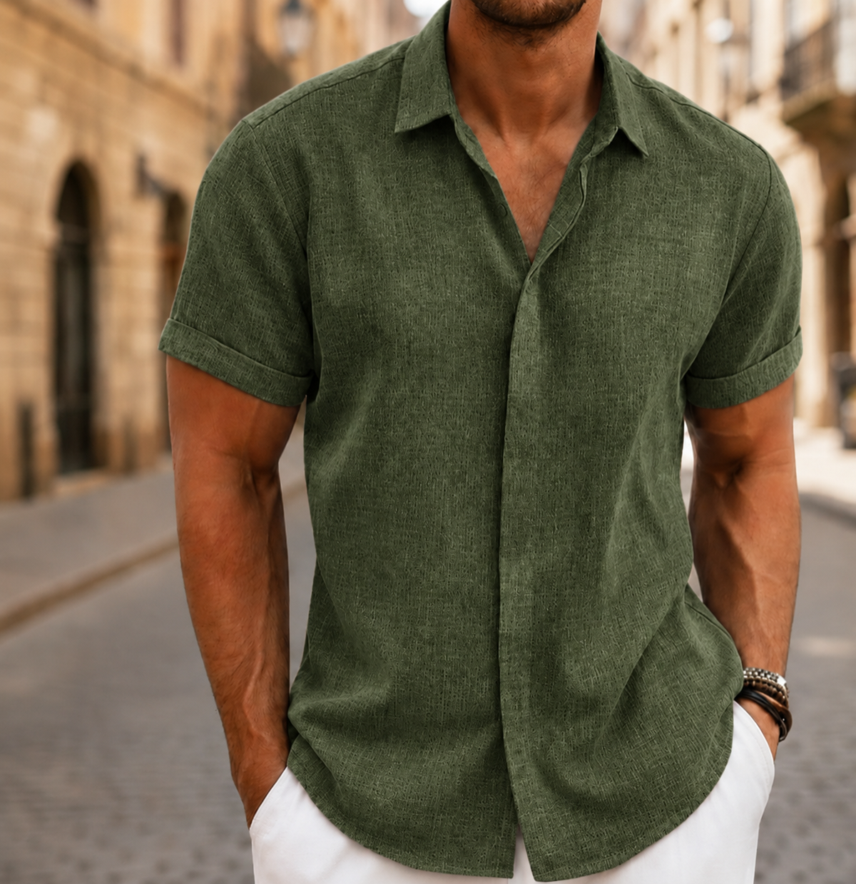 Men Short Sleeve Summer Shirt Lightweight Button Front