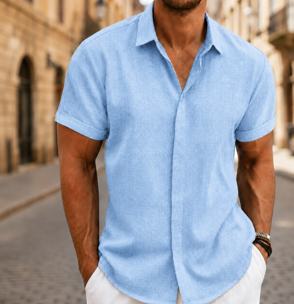 Men Short Sleeve Summer Shirt Lightweight Button Front