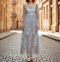 Women Mesh Embroidered Maxi Dress