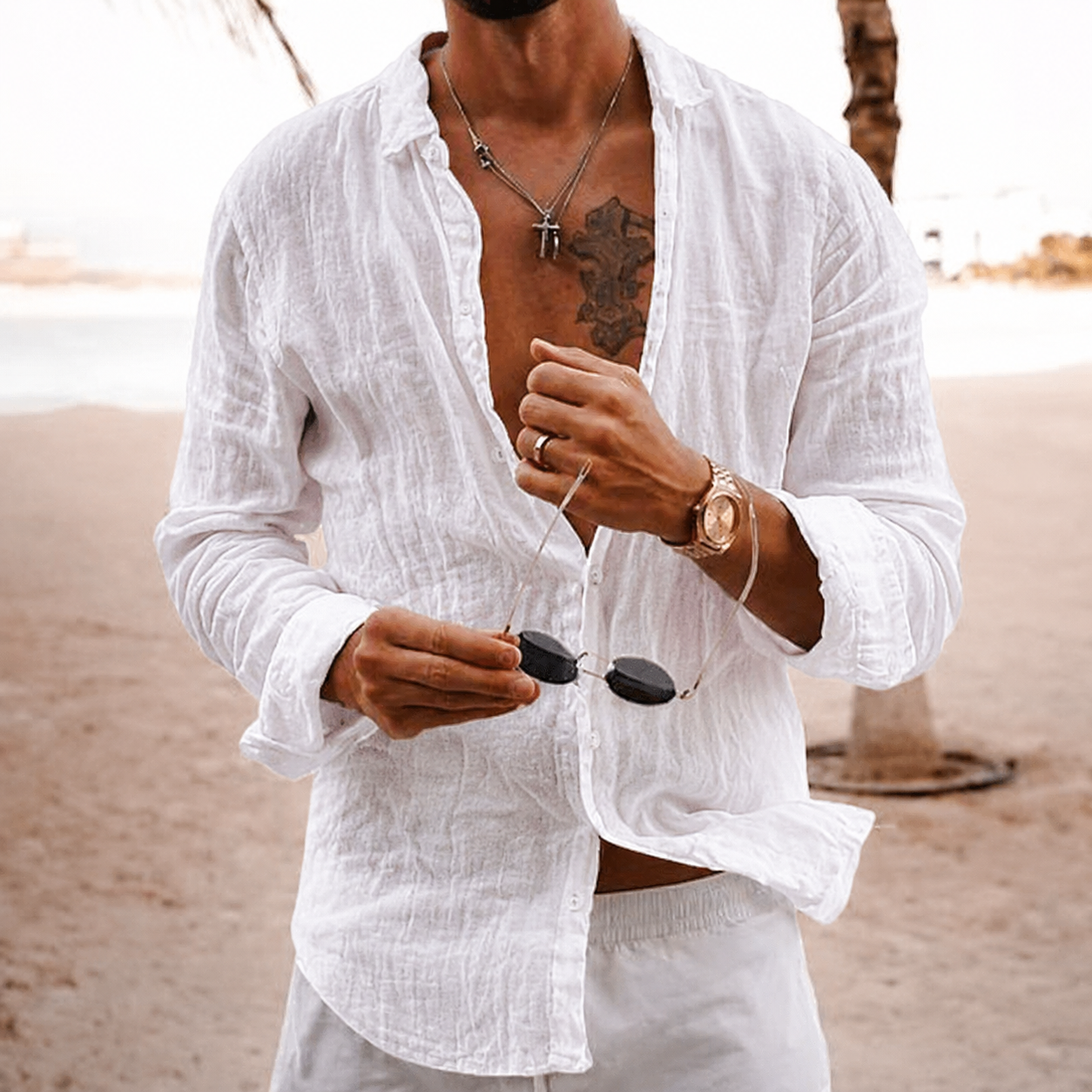 Chemise légère texturée pour homme | Chemise décontractée à manches longues et boutonnée
