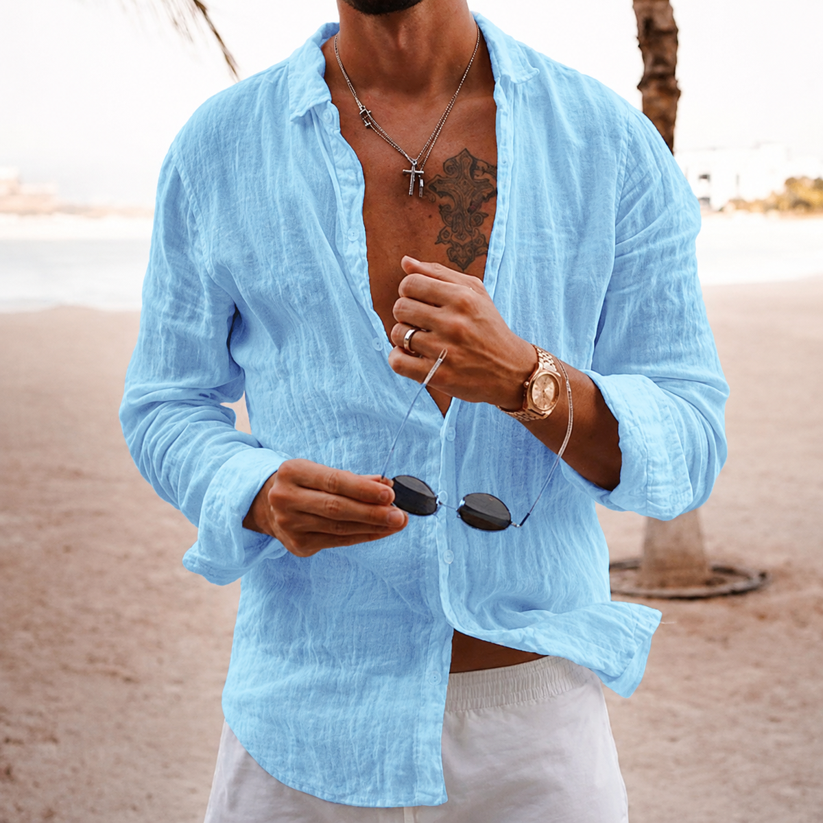 Men’s Lightweight Textured Shirt | Relaxed Long-Sleeve Button-Up