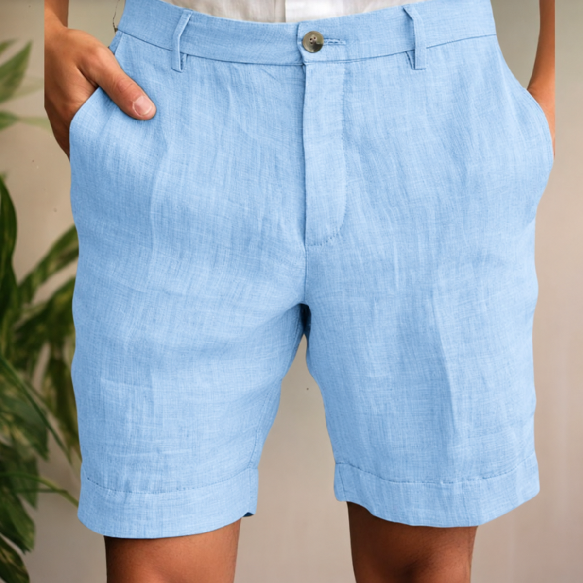 Short en lin pour homme à coupe décontractée | Revers aux ourlets