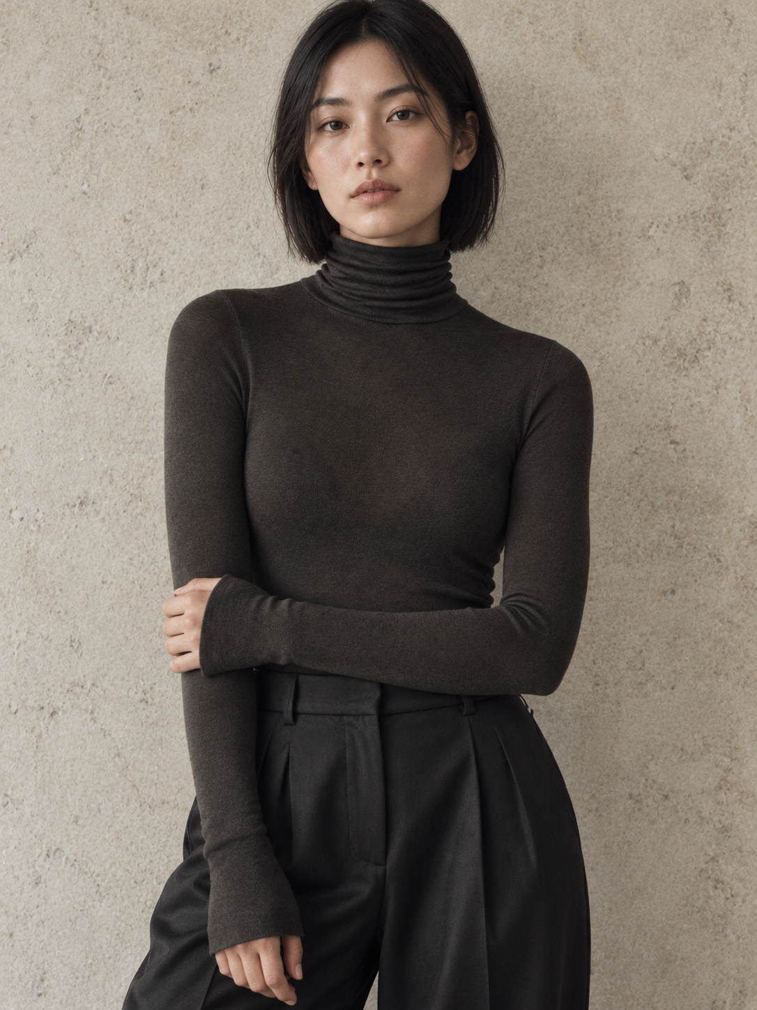 Pull en maille transparente à col roulé pour femme, mélangé à de la laine