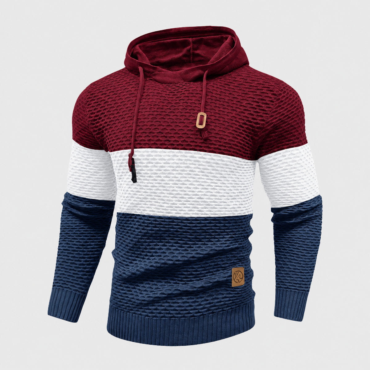 Pull tricoté à trois tons pour homme | Sweat à capuche en tricot rayé