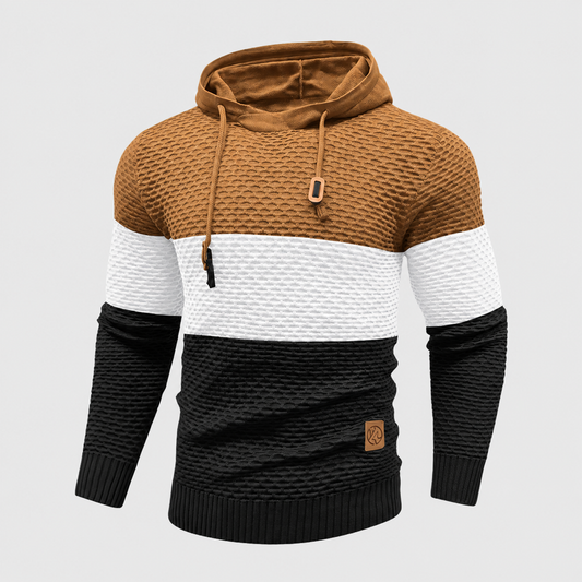 Pull tricoté à trois tons pour homme | Sweat à capuche en tricot rayé