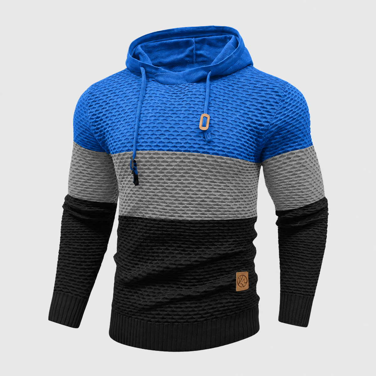 Pull tricoté à trois tons pour homme | Sweat à capuche en tricot rayé