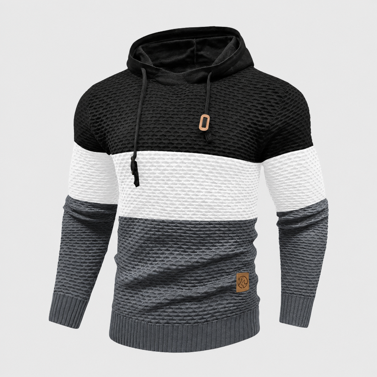 Pull tricoté à trois tons pour homme | Sweat à capuche en tricot rayé