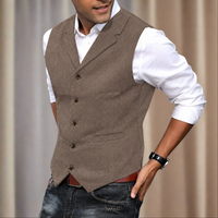 Men's Herringbone Longline V-Neck Vest | Formal Suit