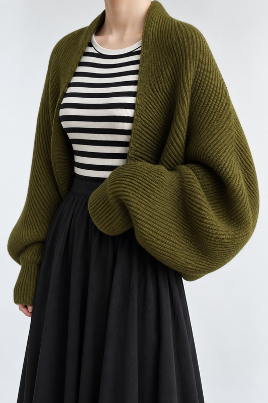 Pull shrug pour femme, manches longues, coupe régulière, ouverture devant