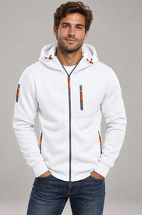 Sudadera con capucha cálida para hombre, con cremallera y bolsillo en el pecho | Corte casual