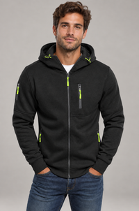 Sudadera con capucha cálida para hombre, con cremallera y bolsillo en el pecho | Corte casual