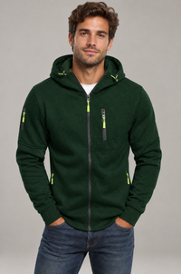 Sudadera con capucha cálida para hombre, con cremallera y bolsillo en el pecho | Corte casual