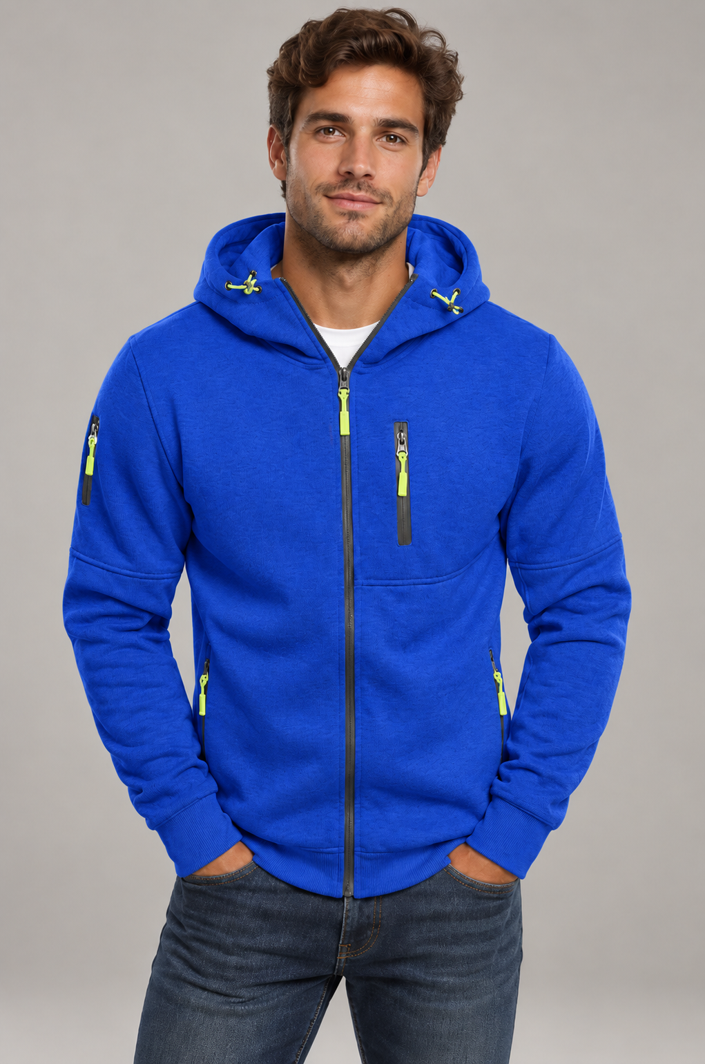 Sudadera con capucha cálida para hombre, con cremallera y bolsillo en el pecho | Corte casual