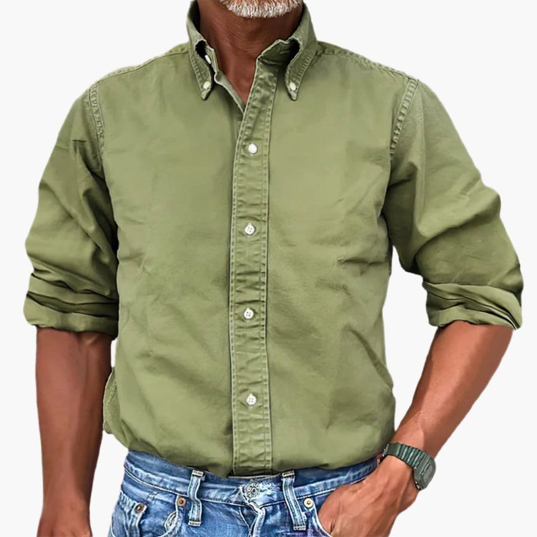 Chemise homme effet délavé manches longues boutonnée décontractée