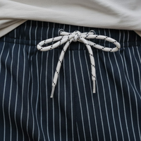 Men’s White Striped Swim Shorts Polyester Quick-Dry Adjustable Waist