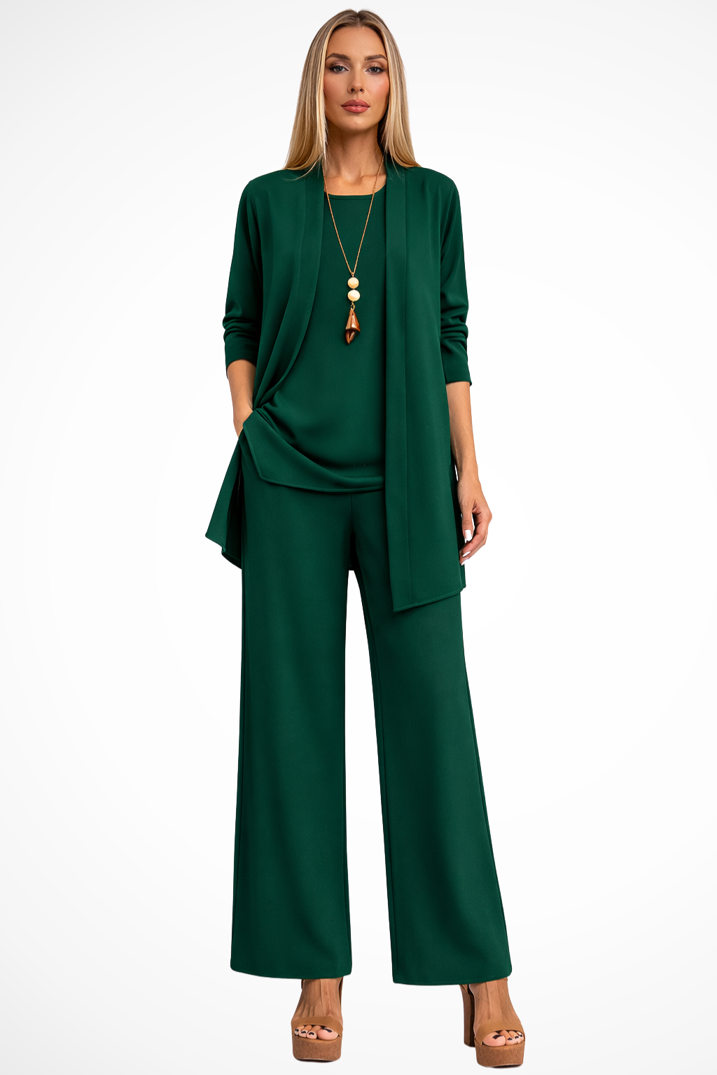 Conjunto de 3 piezas para mujer, terciopelo, ajuste slim, sin mangas, formal con botones