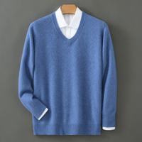 Men's Warm Wool Blend V Neck Knitted Pullover | Loose Fit