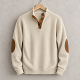 Men's Button Neck Pullover Sweater | Elbow Patches Classic Knit