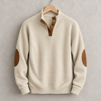 Men's Button Neck Pullover Sweater | Elbow Patches Classic Knit