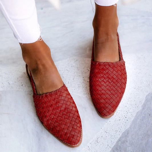 Women's Woven Leather Mules Closed Toe Slip-On Flat