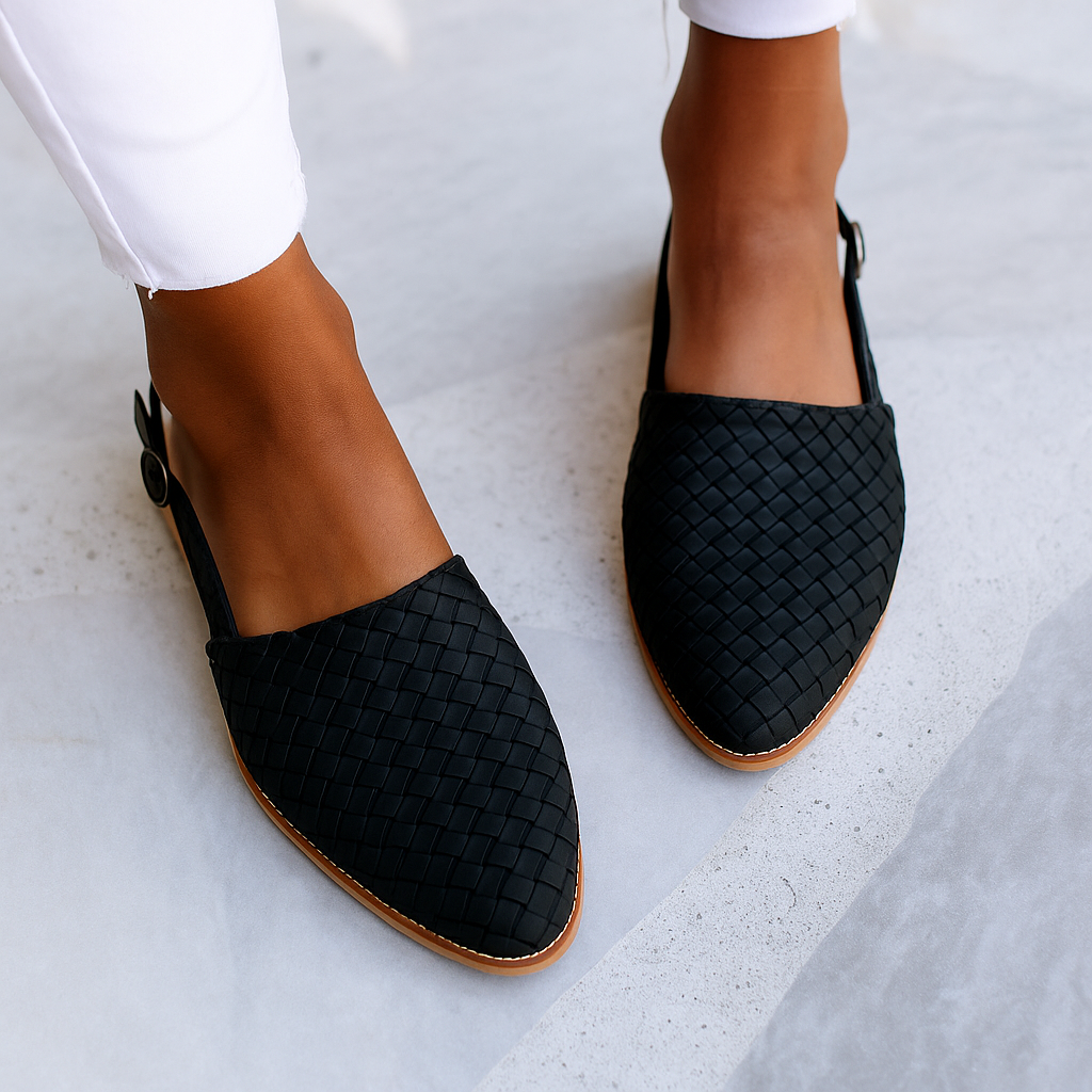 Mules tissées en cuir pour femmes, bout fermé, plates et à enfiler