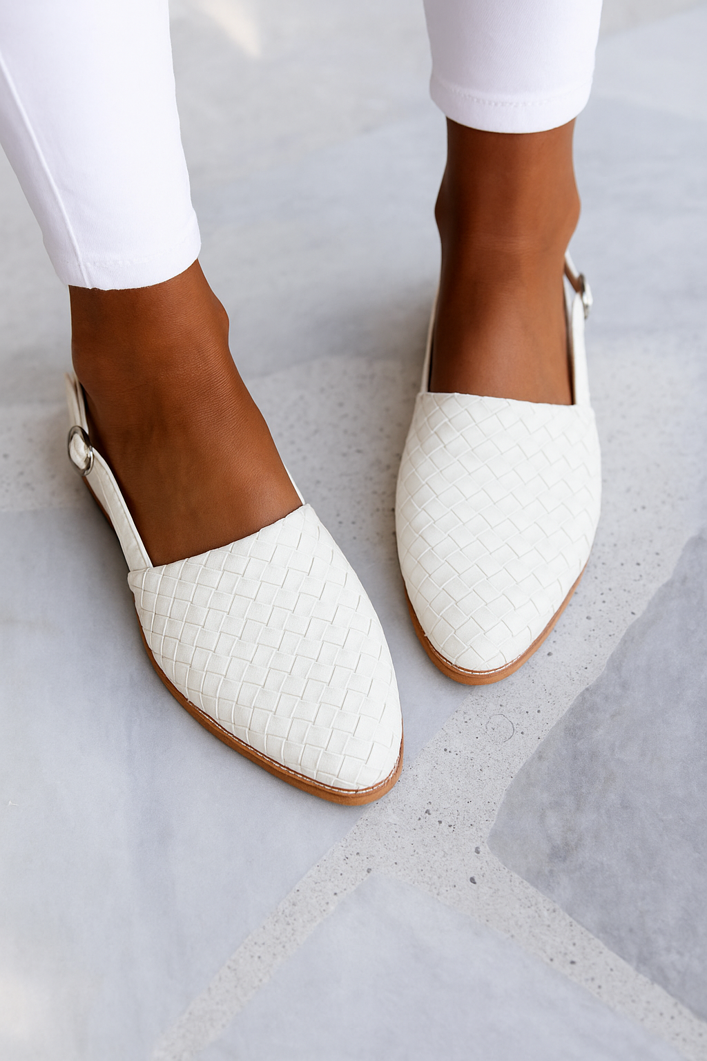 Mules tissées en cuir pour femmes, bout fermé, plates et à enfiler