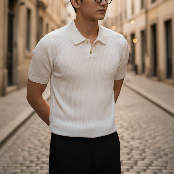 Polo pour homme en tricot côtelé