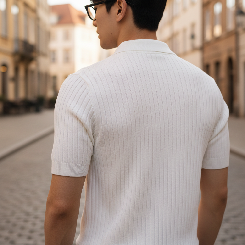 Polo pour homme en tricot côtelé