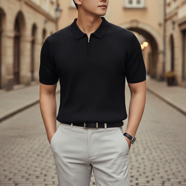 Polo pour homme en tricot côtelé