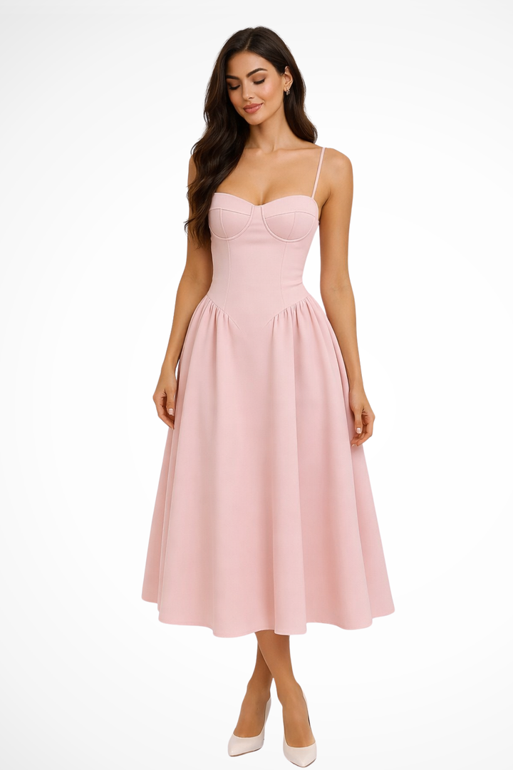 Vestido midi para mujer con corsé, línea A, sin mangas y escote cuadrado