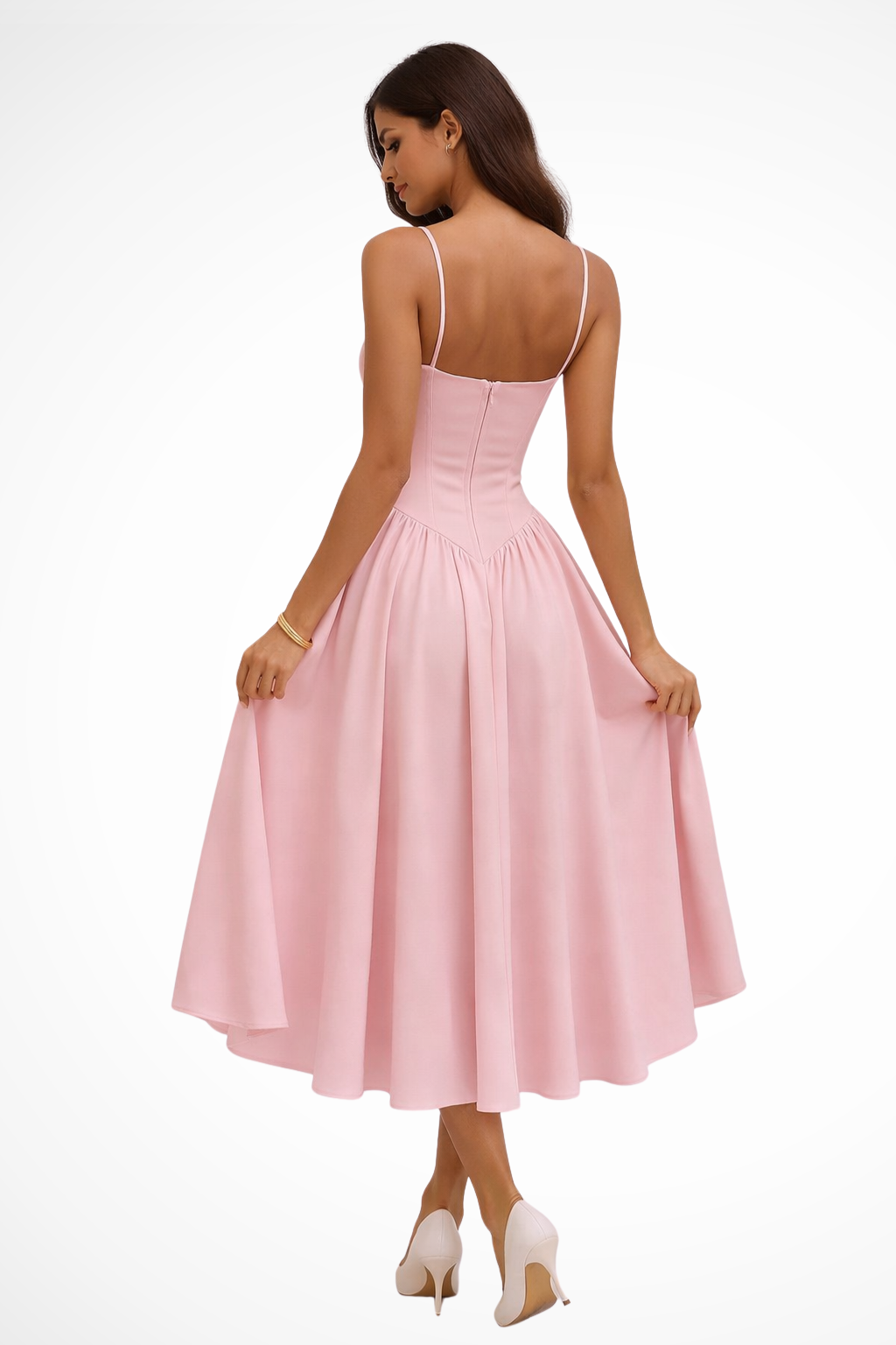 Vestido midi para mujer con corsé, línea A, sin mangas y escote cuadrado