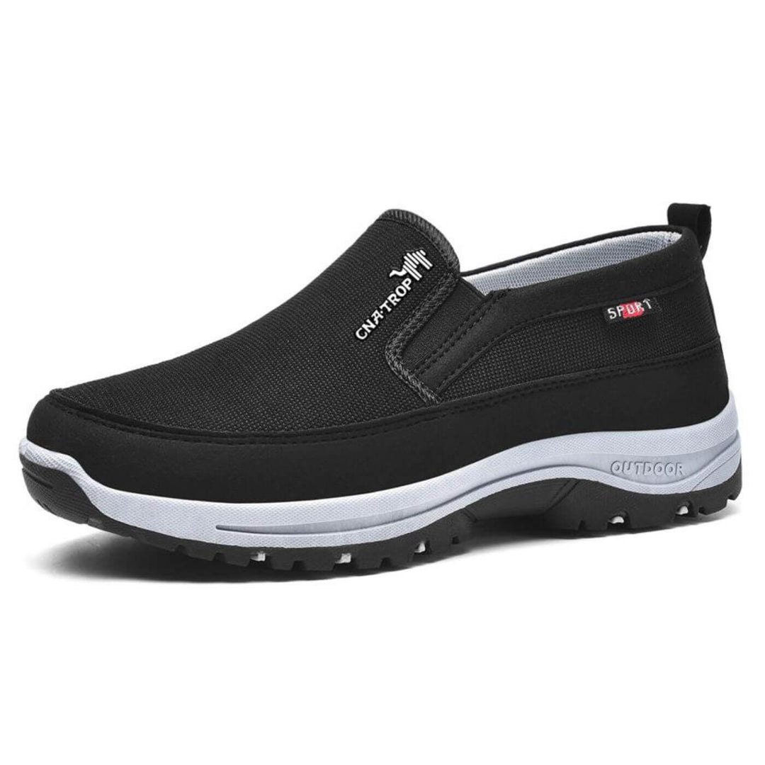 Zapatos ortopédicos para hombre sin cordones, parte superior textil, suela acolchada, punta redonda