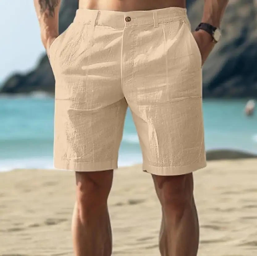 Men's Linen Shorts Drawstring Elastic Waist Relaxed Fit
