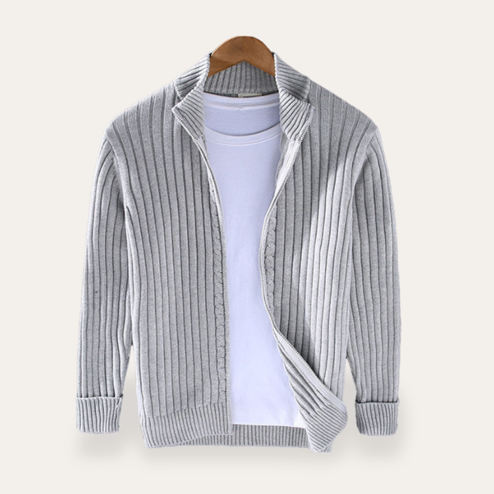 Herren Rippstrick Cardigan Baumwolle mit Reißverschluss | Vestea