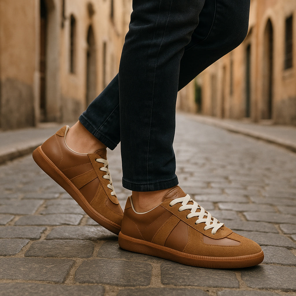Men's Sneakers Leather Lace Up Non Slip Low Top Casual