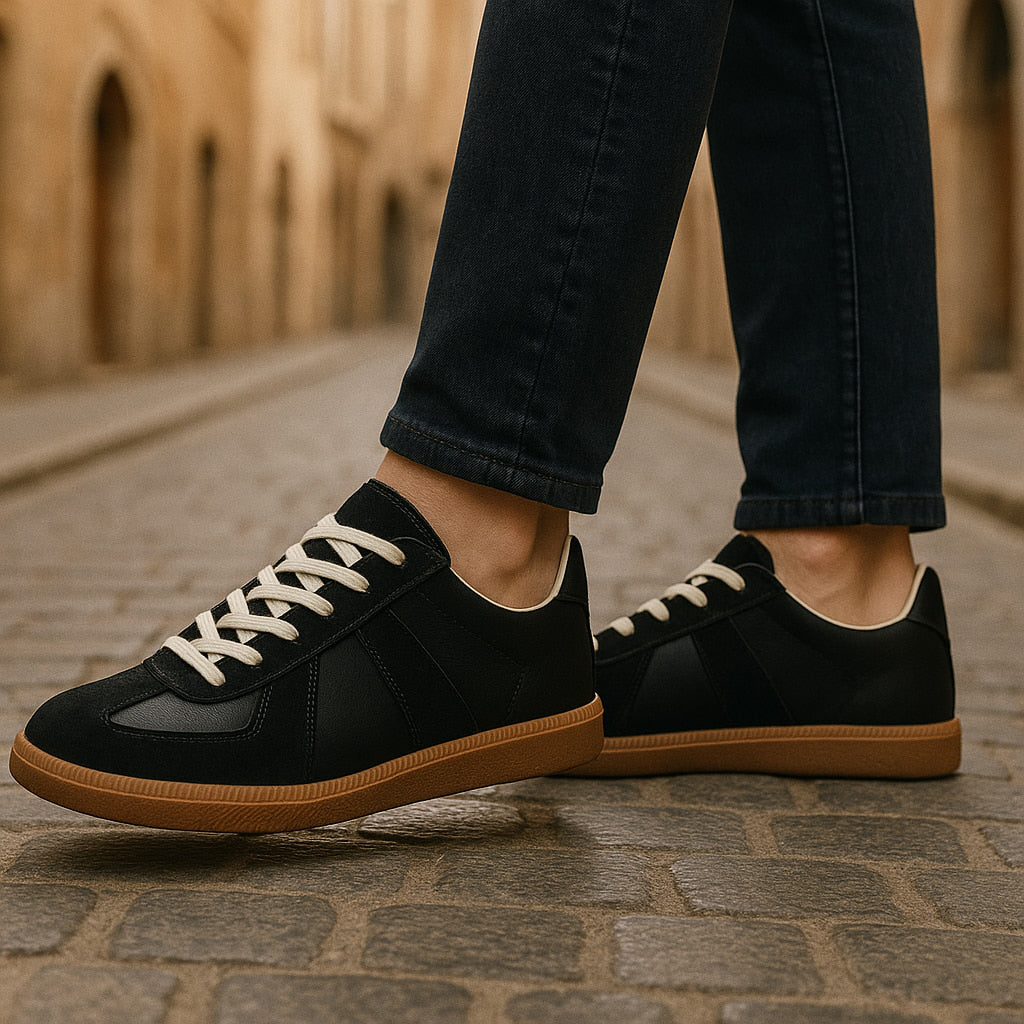 Men's Sneakers Leather Lace Up Non Slip Low Top Casual