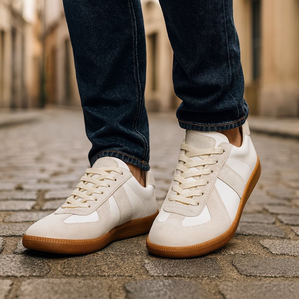 Men's Sneakers Leather Lace Up Non Slip Low Top Casual
